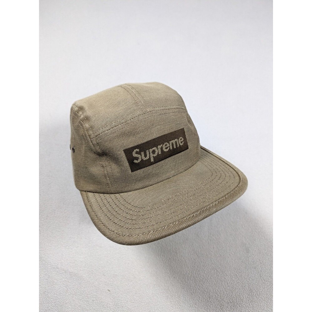 Supreme Jacquard Logo Camp 5 Panel Cap Hat Tan Box Logo SS17 Streetwear
